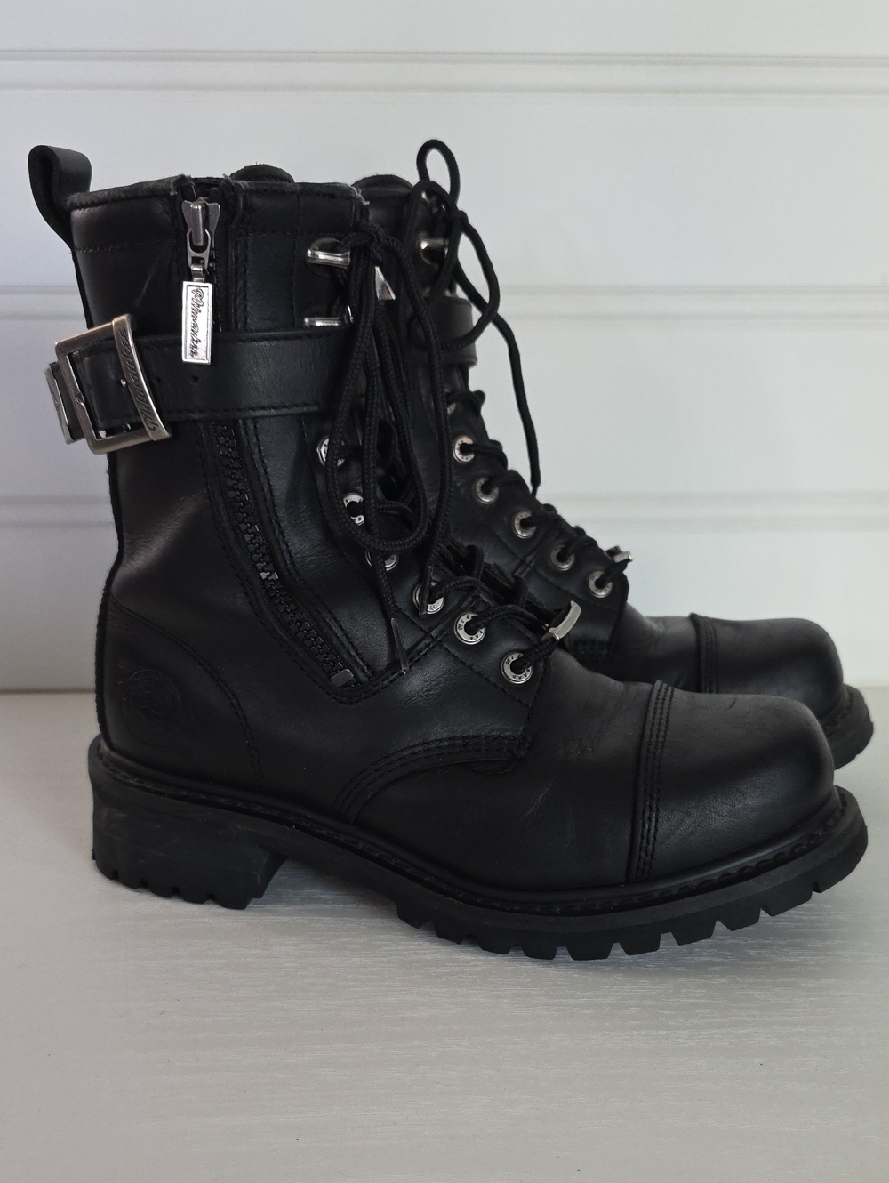 Milwaukee Trooper Black Leather Lace Up Buckle Motorcycle Biker Boots Mens 8.5D